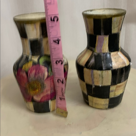 Vintage Bud Vases Flower Market Courtly Check Decoupaged Mackenzie Childs - Picture 5 of 8